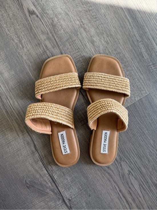 Steve Madden Shoes - Steve Madden Natural Woven Double-Strap Slide Sandals